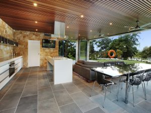 blue stone kitchen